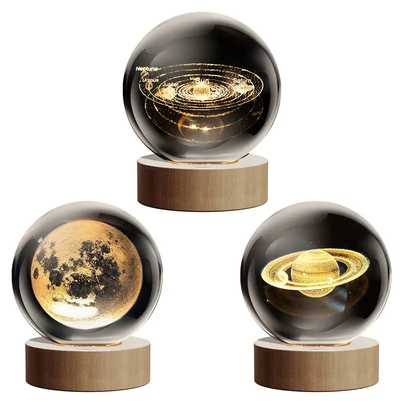 Glass Globe Space Theme Desklamp Nebulae Moon Saturn Deer Nightlight Bday Gift, Astrophile Astrology Room Decoration