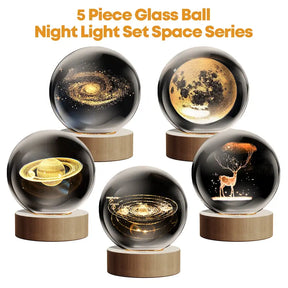 Glass Globe Space Theme Desklamp Nebulae Moon Saturn Deer Nightlight Bday Gift, Astrophile Astrology Room Decoration