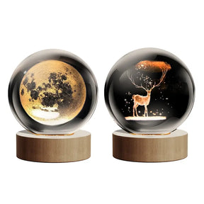 Glass Globe Space Theme Desklamp Nebulae Moon Saturn Deer Nightlight Bday Gift, Astrophile Astrology Room Decoration