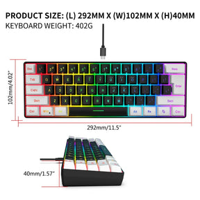 Gaming Keyboard, Quiet Wired Computer Keyboard USB Wired 61-Key Gaming Keypad Ergonomic Streamlined Design Keyboard