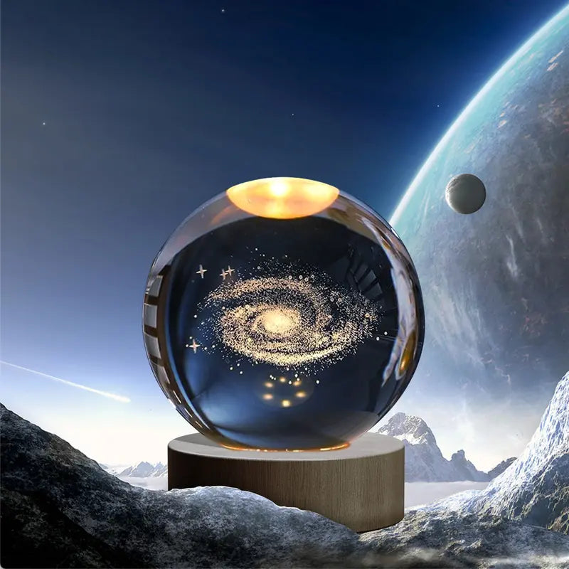 Glass Globe Space Theme Desklamp Nebulae Moon Saturn Deer Nightlight Bday Gift, Astrophile Astrology Room Decoration