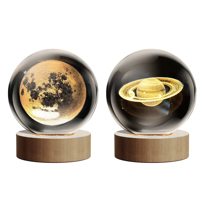 Glass Globe Space Theme Desklamp Nebulae Moon Saturn Deer Nightlight Bday Gift, Astrophile Astrology Room Decoration