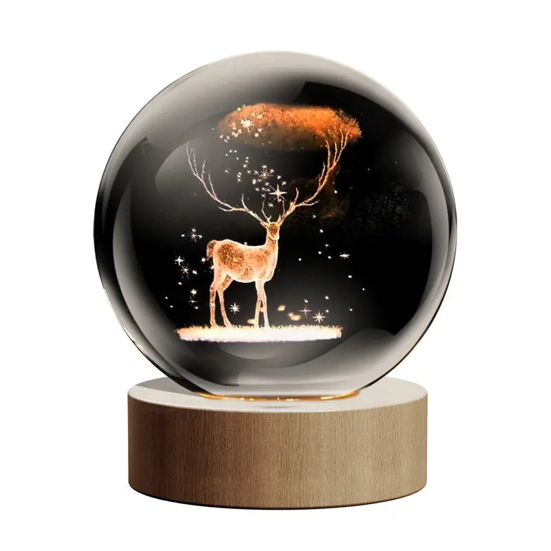 Glass Globe Space Theme Desklamp Nebulae Moon Saturn Deer Nightlight Bday Gift, Astrophile Astrology Room Decoration